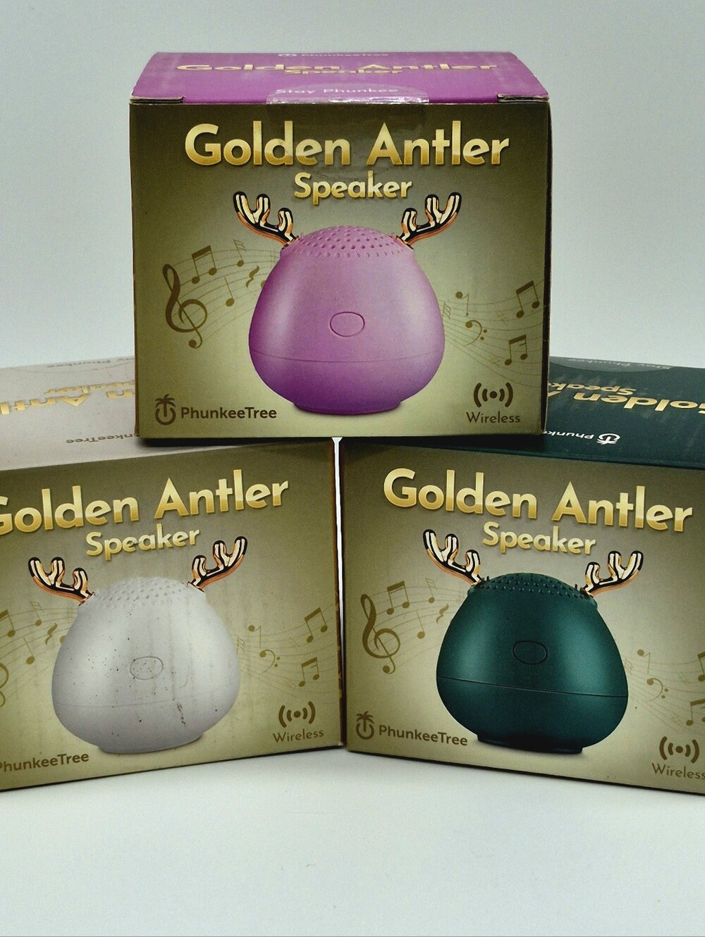 🎁 NEW PhunkeeTree Golden Antler Bluetooth Speakers Lot of 3 🔊✨